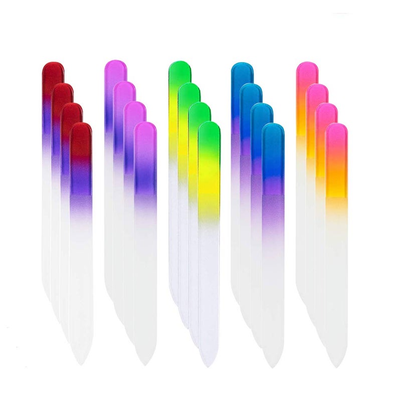 LUOTIVON 20 Pcs Glass Nail File Bulk with Plastic Sleeve, Crystal Fingernail Files Set, Double Sided Finger Nail Files, Professional Manicure Nail Care for Women Girls, Christmas Gifts Stocking Stuffers - Image 1